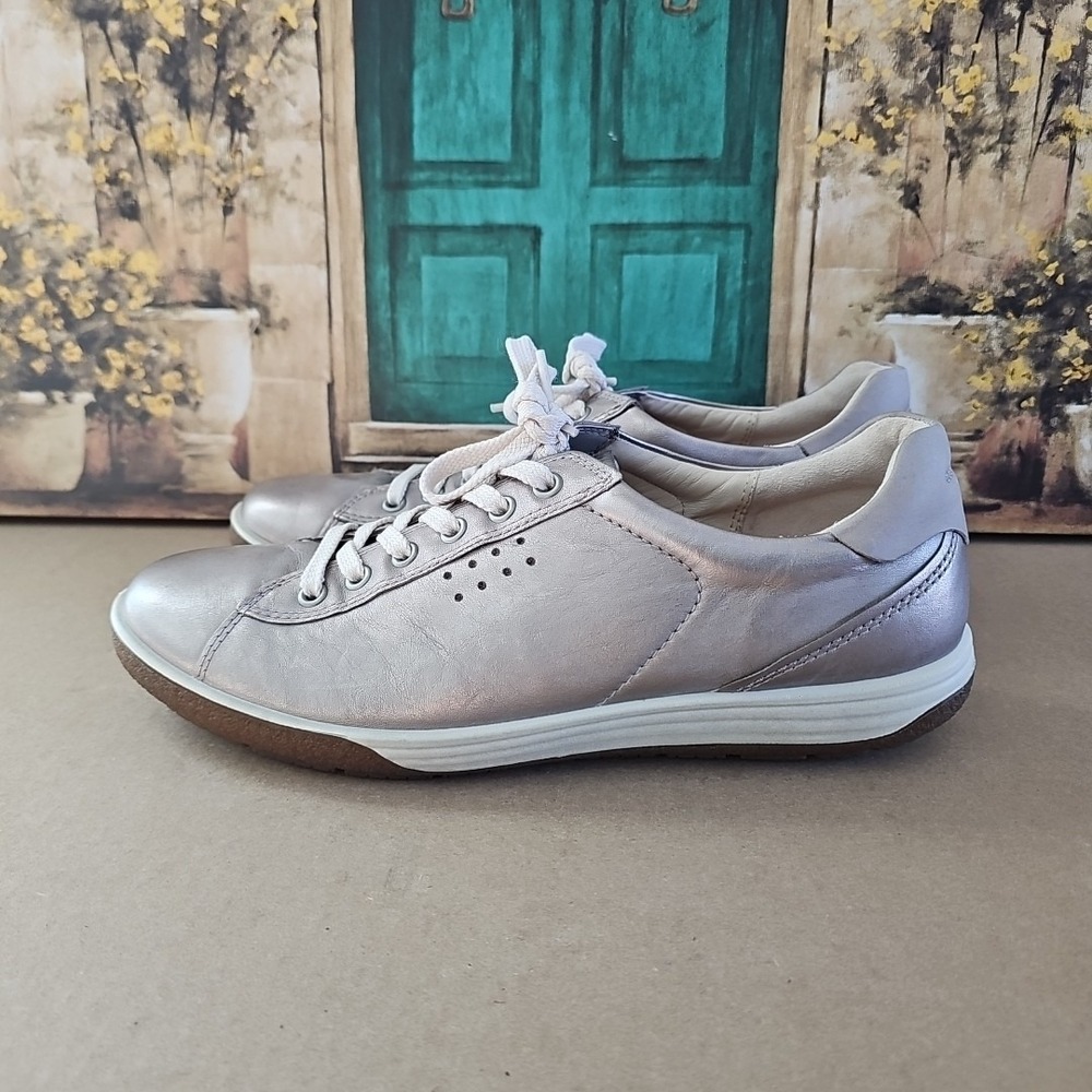 ECCO Soft 7 leather sneakers Pewter / Silver metallic Sz. EU: 42, US: 11 - 11.5